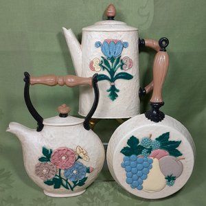 Home Interiors Kitchen Wall Plaques 1995 Tea Kettle Skillet Coffee Pot Vintage